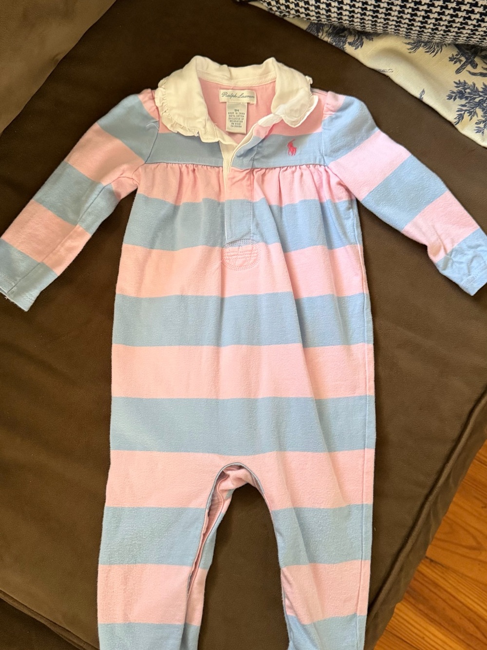Ralph Lauren Pastel Pink and Light Blue Striped Onesie